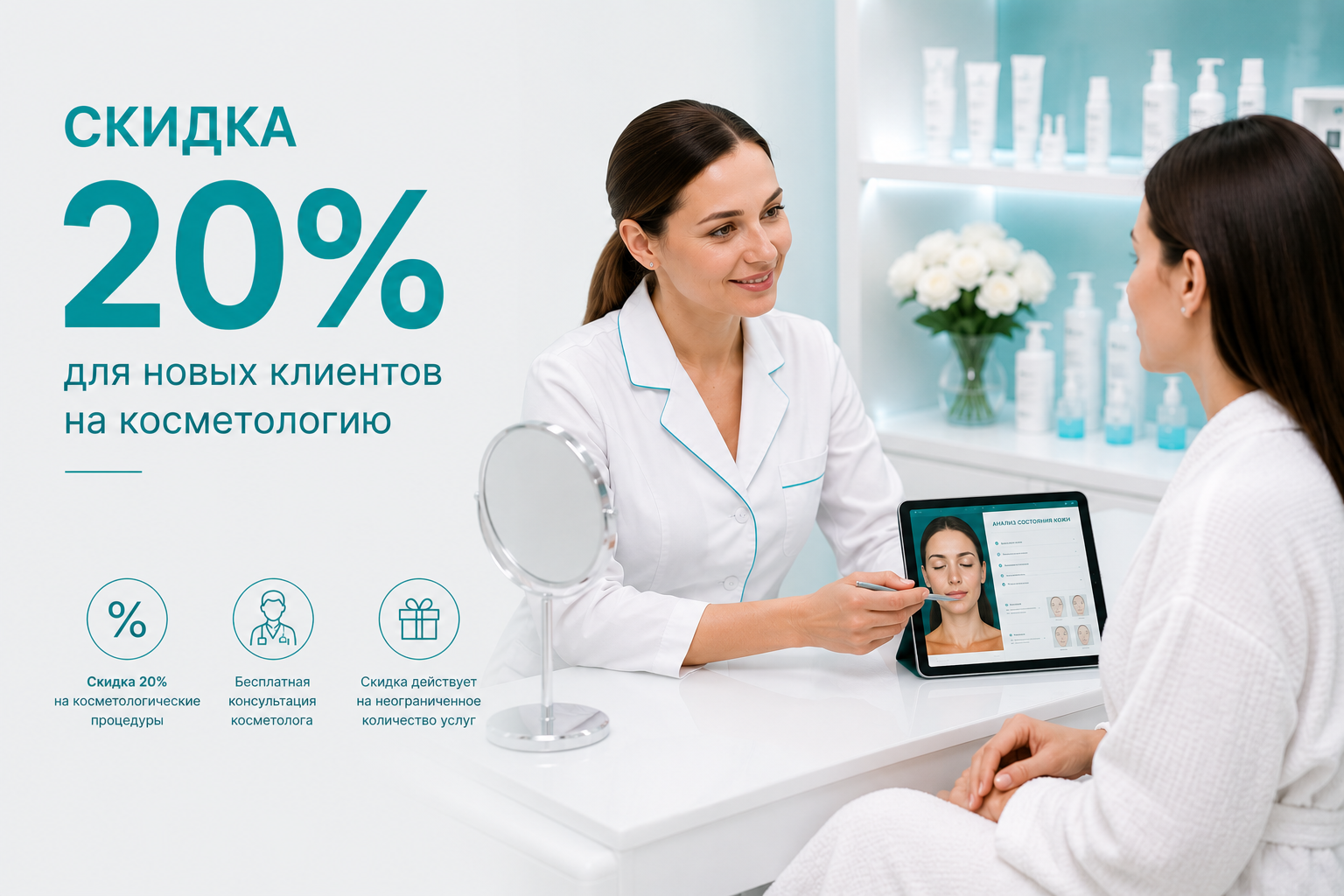 Скидка 20% для новых клиентов на косметологию